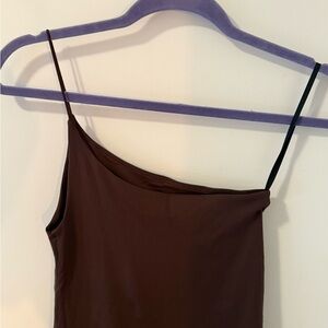 Babaton Chocolate Brown One-Shoulder Dress